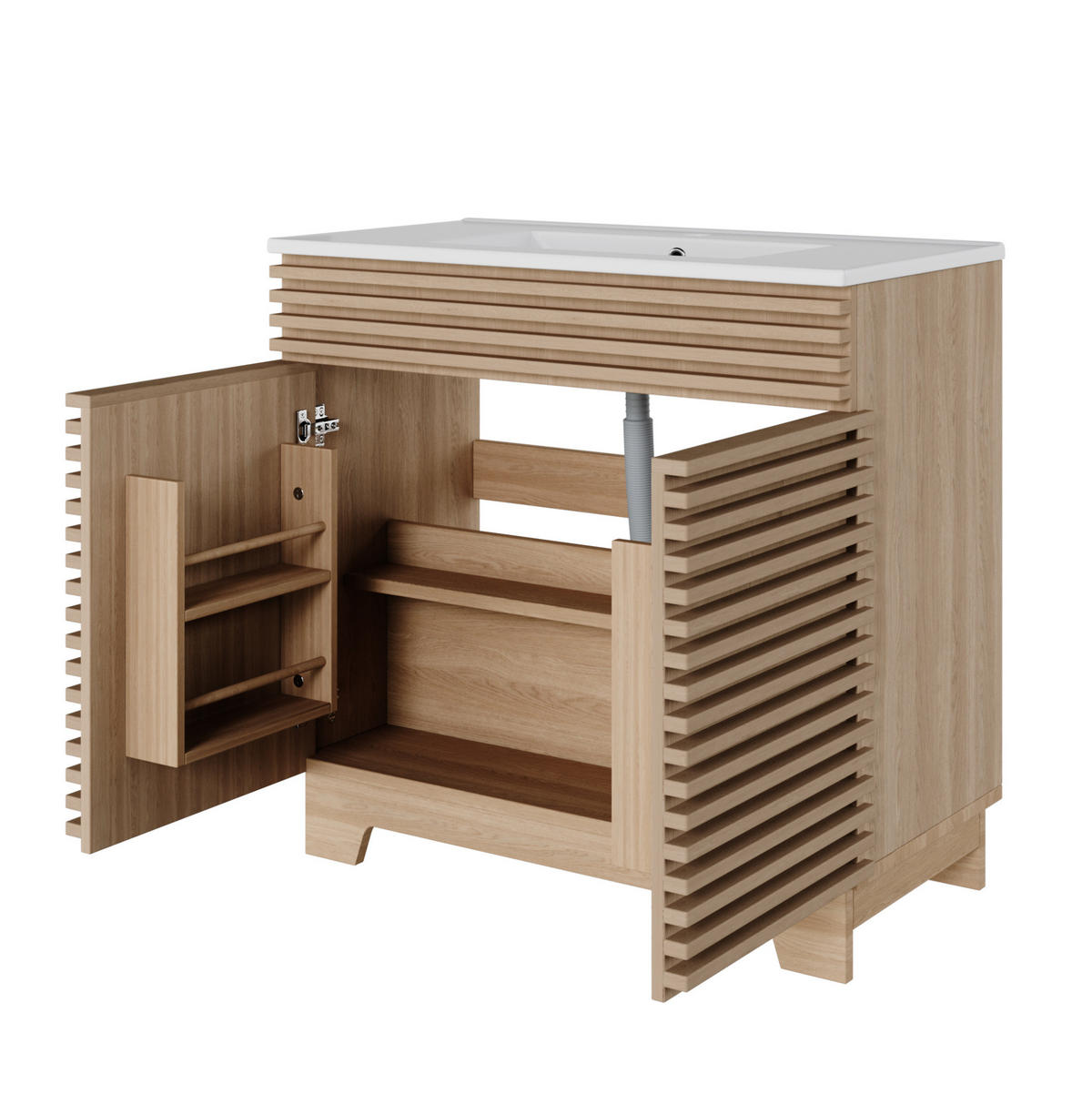 WASCHTISCHUNTERSCHRANK mit Keramikbecken 91 x 46 x 80 cm Natur - Naturfarben, Holzwerkstoff (46/80/91cm) - Beauniv