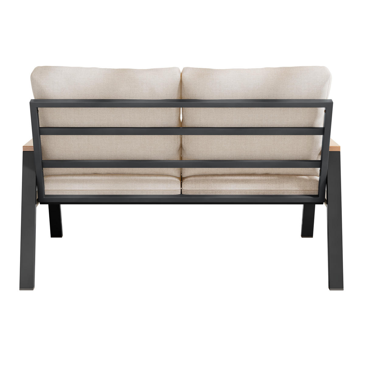 GARTENMÖBEL-SET 2-Sitzer Outdoorsofa Stahl WPC Armlehnen Graubeige - Grau, Textil (76/84/121cm) - FLIEKS