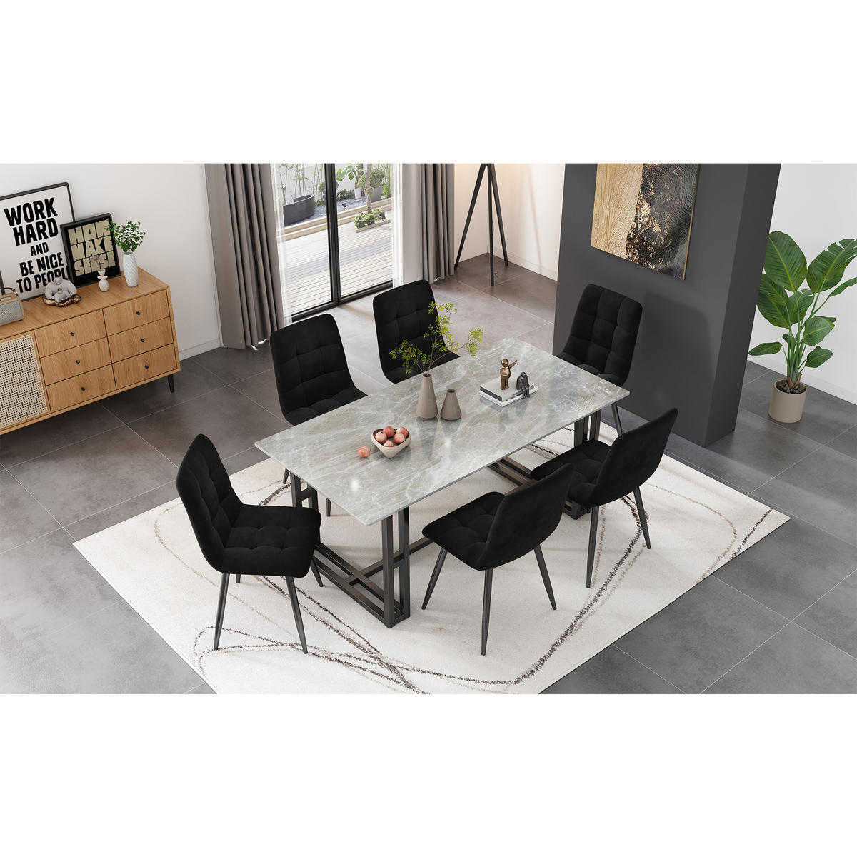 STUHL 4er-Set mit Metallbeinen, ergonomisch gepolsterter Ess- und Küchenstuhl für Wohnzimmer, schwarz - Schwarz, Textil (46/86/44cm) - Luhomfu