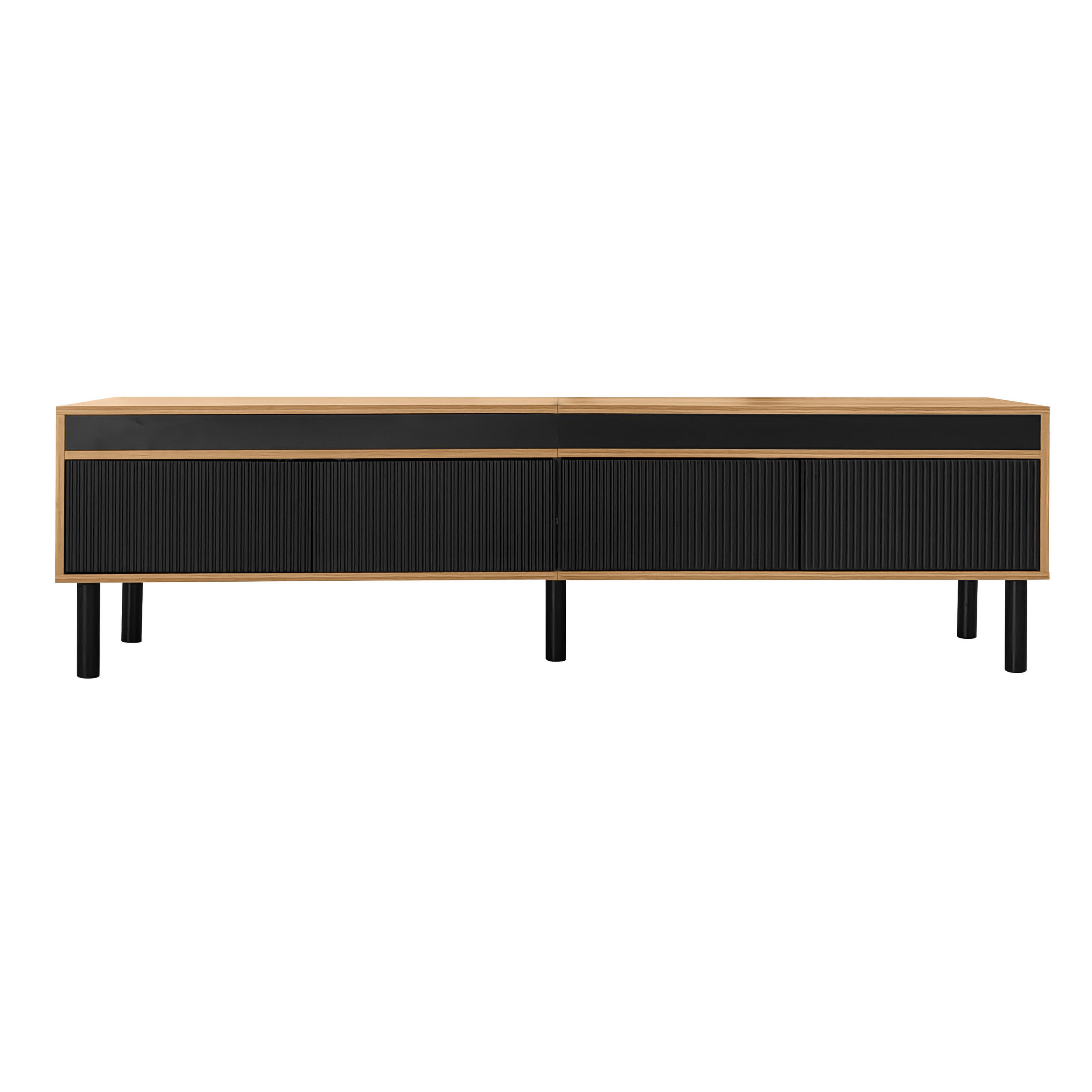 TV Lowboard 170x38x47,7 cm, 4 Türen, Schwarz Natur - Schwarz, Holz (170/38/47cm)