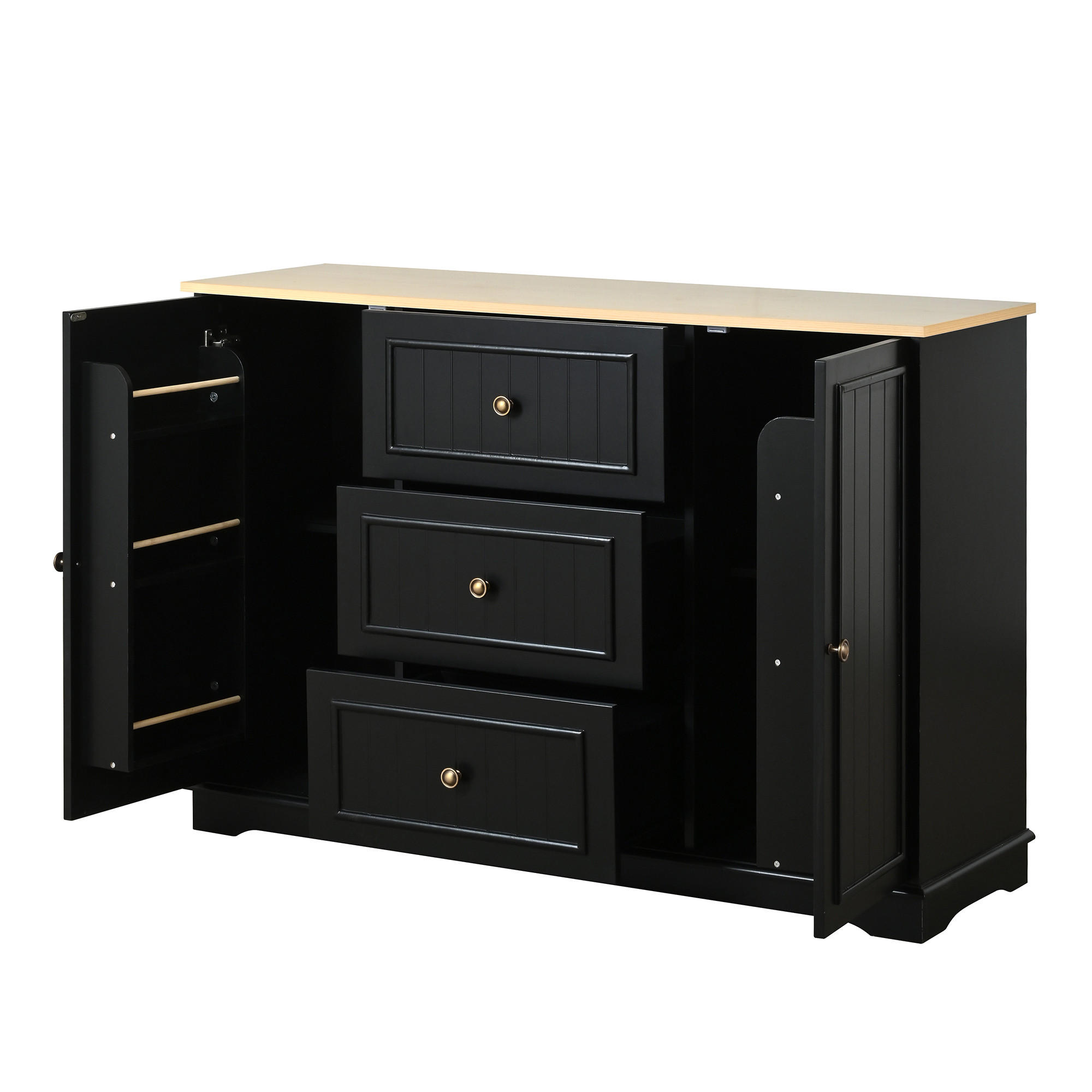 SIDEBOARD mit 3 Schubladen und Küchentüren, Schwarz - Schwarz, Holzwerkstoff (126/86/40cm)