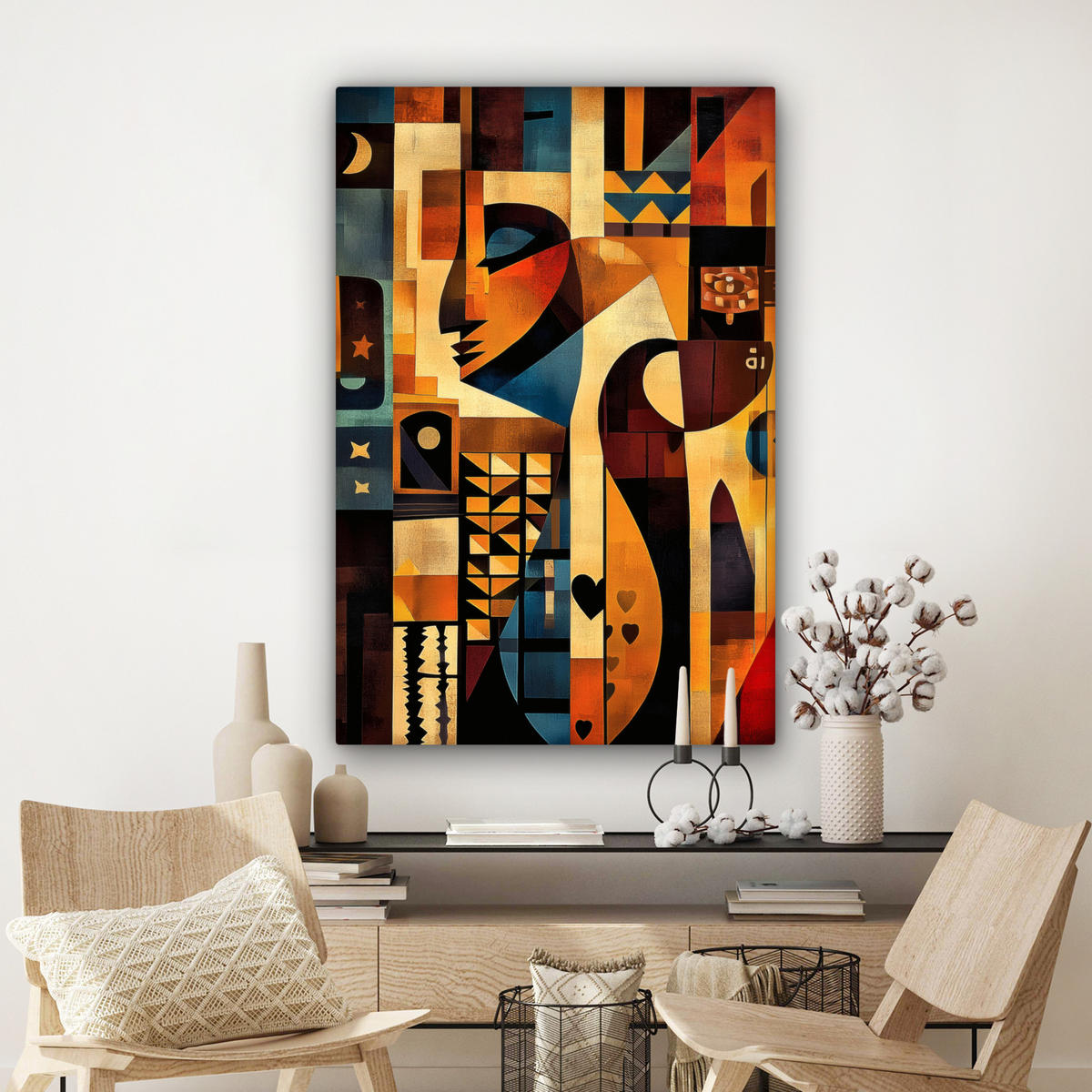 LEINWANDBILD Figuren - Abstrakt - Symbole 80x120 cm - Terracotta, Textil (80/120cm) - MuchoWow