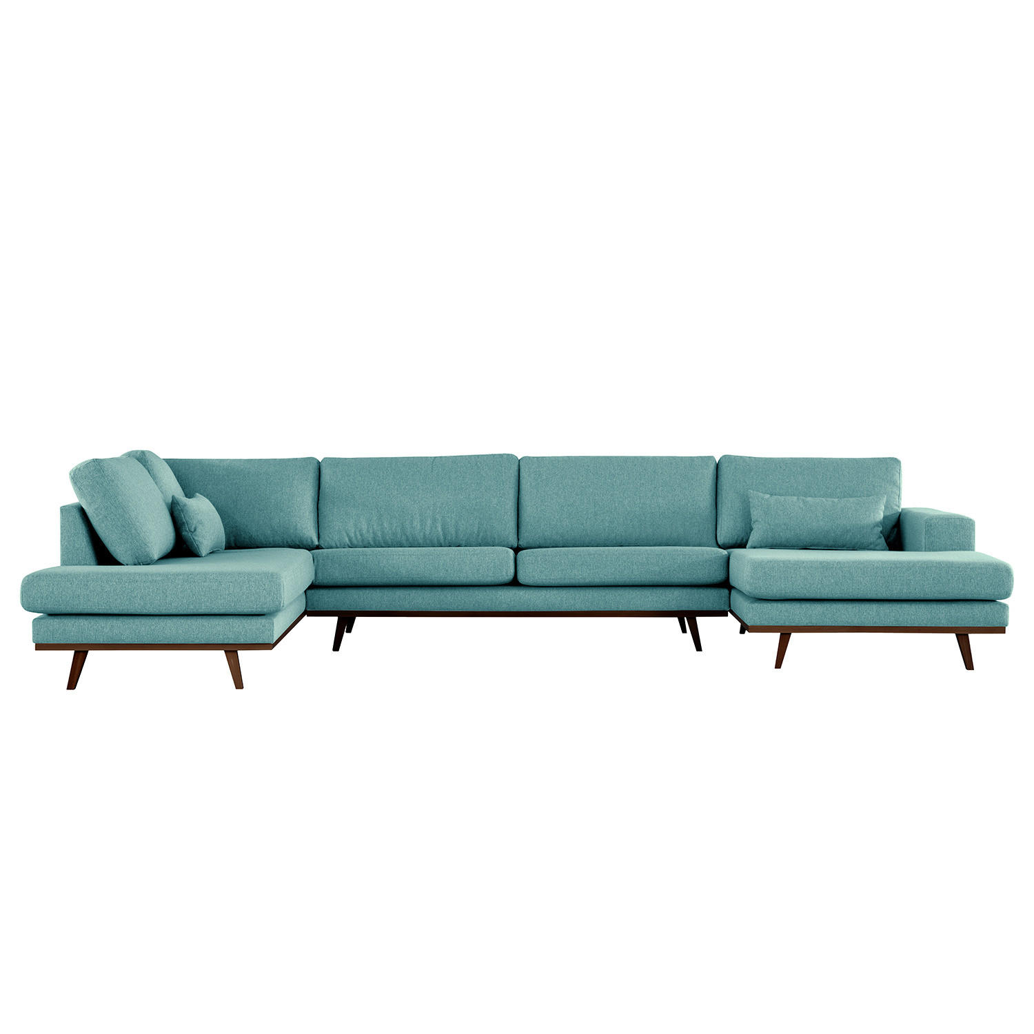 WOHNLANDSCHAFT mit Longchair - Buchefarben/Petrol, Textil (371/81/219cm) - home24