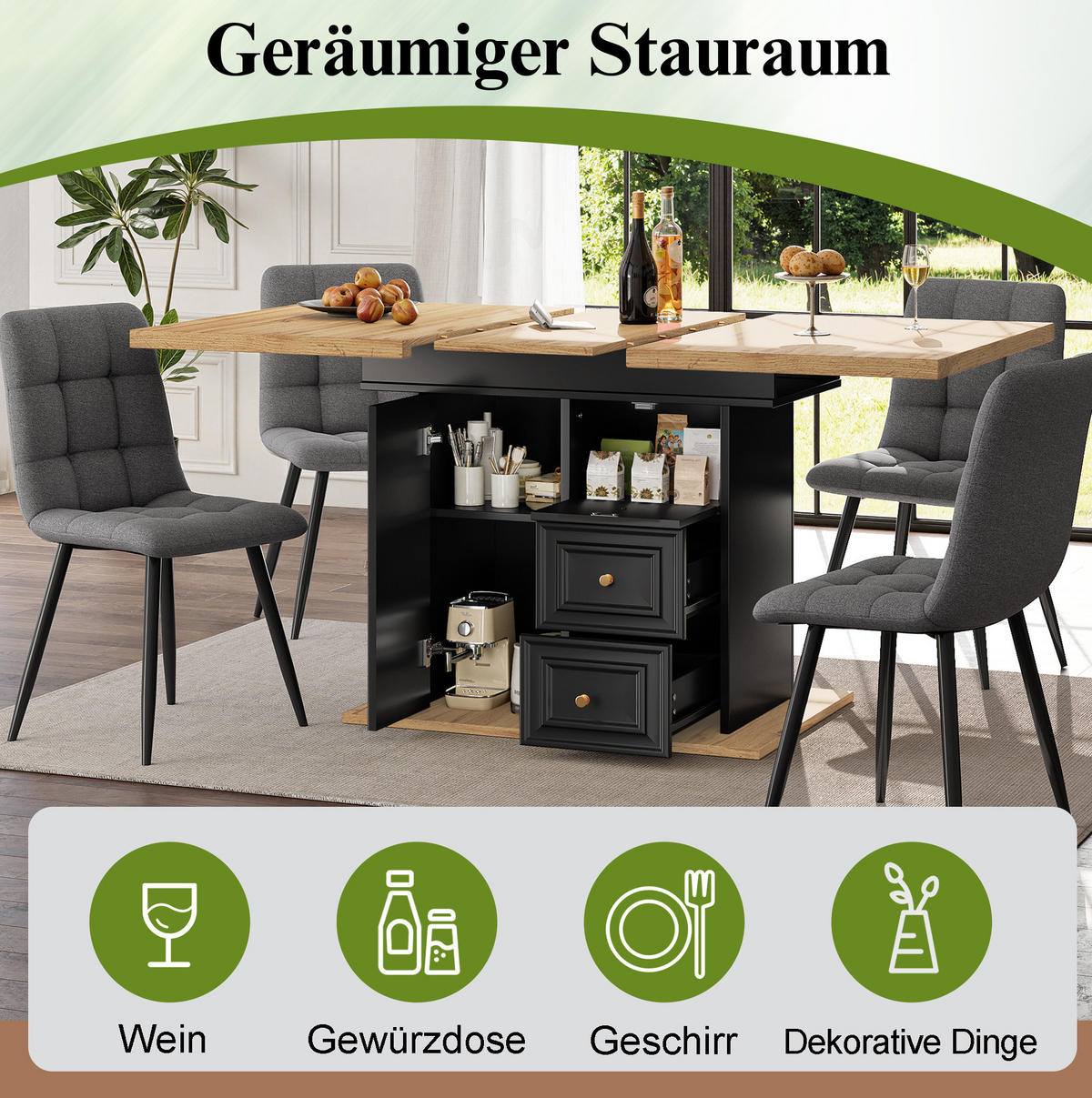 JÍDELNÍ stůl 110/140 x 80 x 75 cm s výsuvnou deskou a úložným prostorem, Přírodní dřevo - světle hnědá, kompozitní dřevo (110/80/75cm) - Redom