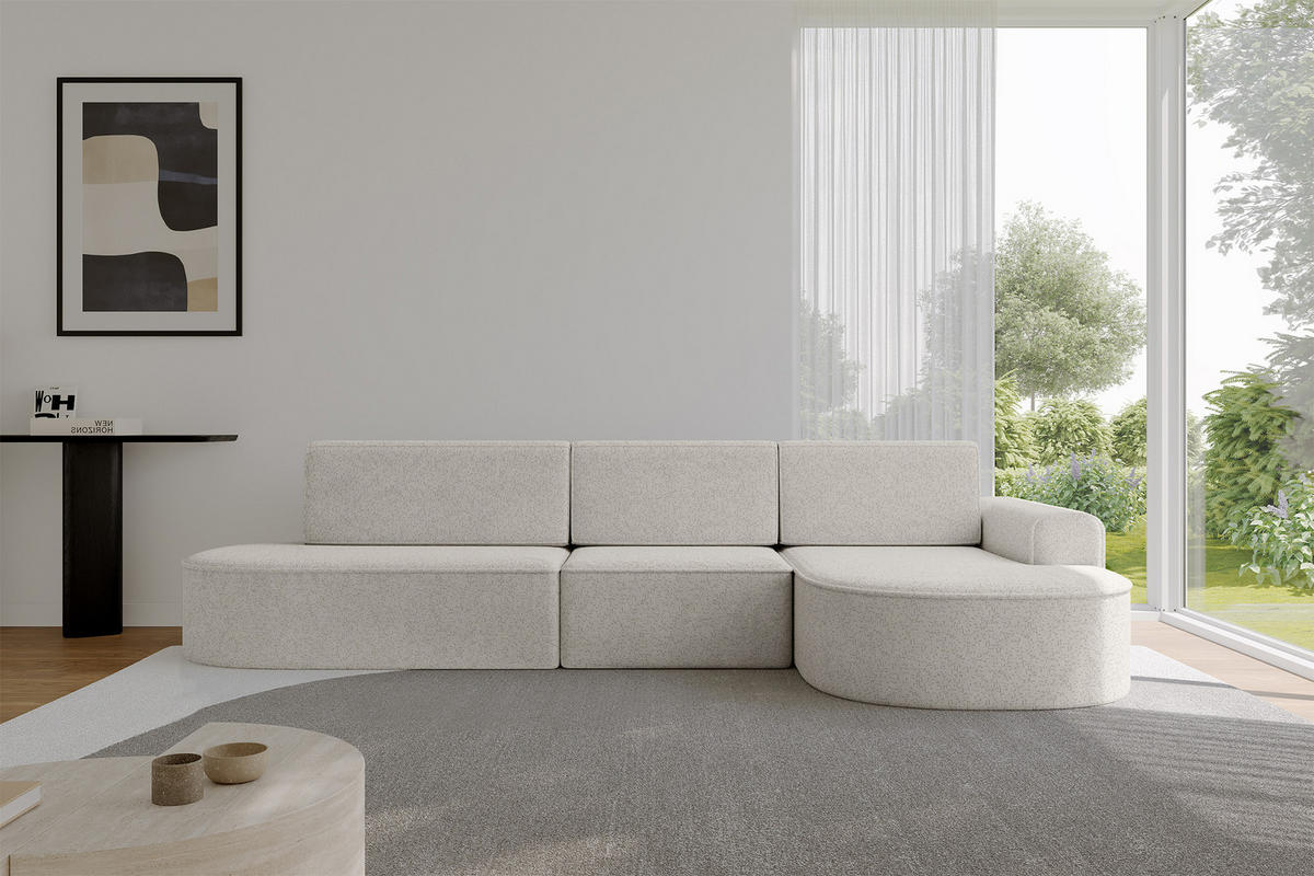 ECKSOFA mit Schlaffunktion Ottomane RECHTS MARI L2-S 368X167X85 Hellgrau Velours - Edelstahlfarben/Schwarz, Holzwerkstoff/Kunststoff (167/368cm) - ALTDECOR
