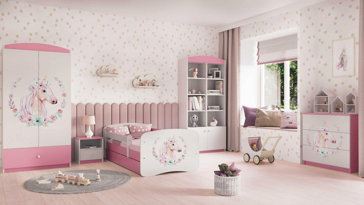 KINDERKLEIDERSCHRANK Pferd - Hellrosa, Holzwerkstoff (90/175/52cm) - RAUMHIRSCH FURNITURE