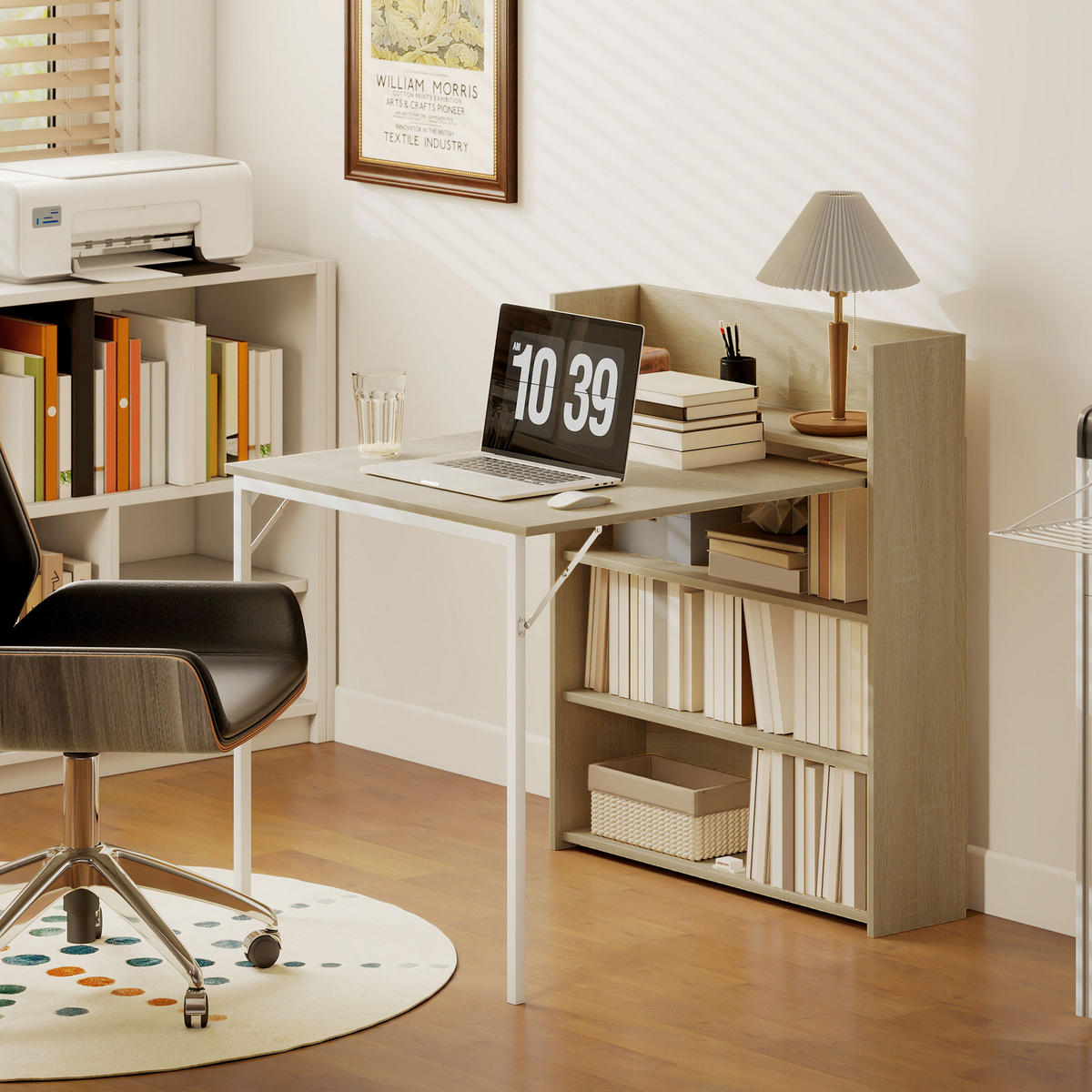 ESSTISCH Klappbar mit Regal, Platzsparend, 78,5 x 91 x 93 cm, Eiche - Eichefarben, Holzwerkstoff (91/78.5/93cm) - HOMCOM