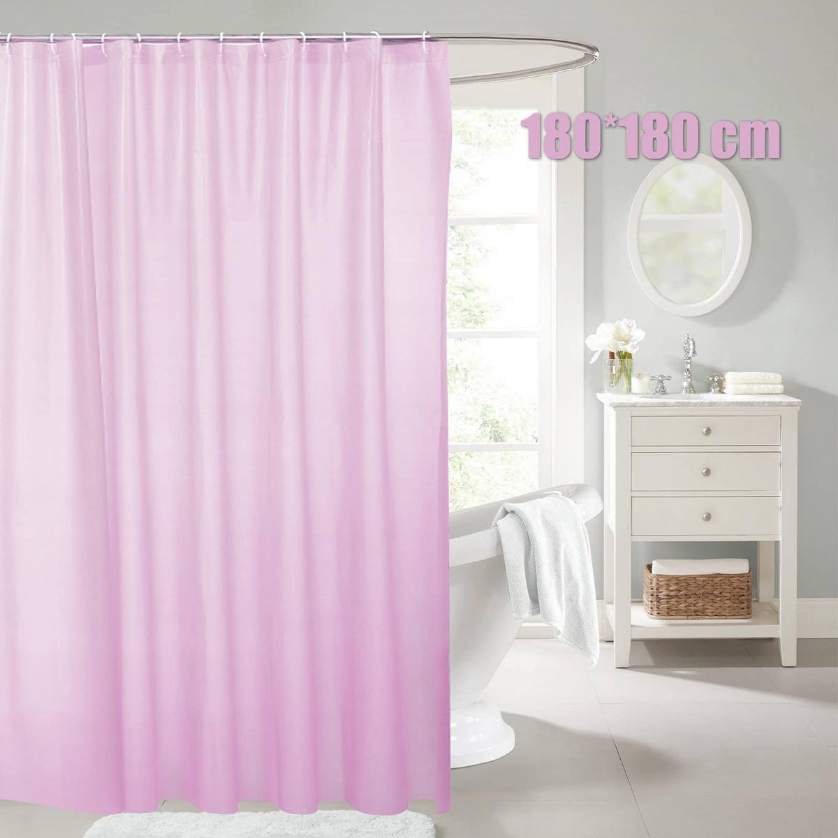 DUSCHVORHANG wasserdicht waschbar mit Haken Rosa hell - Pink, Kunststoff (180/180cm) - MCBOSON