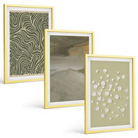 BILDER SET 3er Set - 40x60 cm Goldrahmen - Abstrakte florale Wellenmuster - Goldfarben, Kunststoff (40/60cm) - TULUP