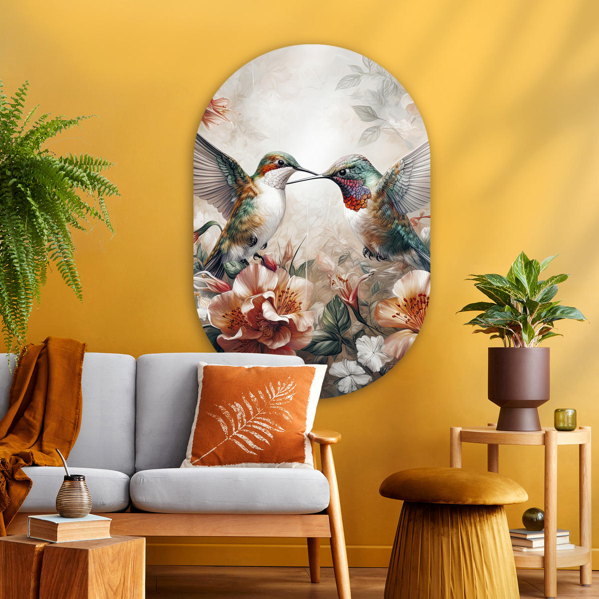 WANDBILD Kolibri - Vögel - Blumen - Natur 80x120 cm - Altrosa, Kunststoff (80/120cm) - MuchoWow