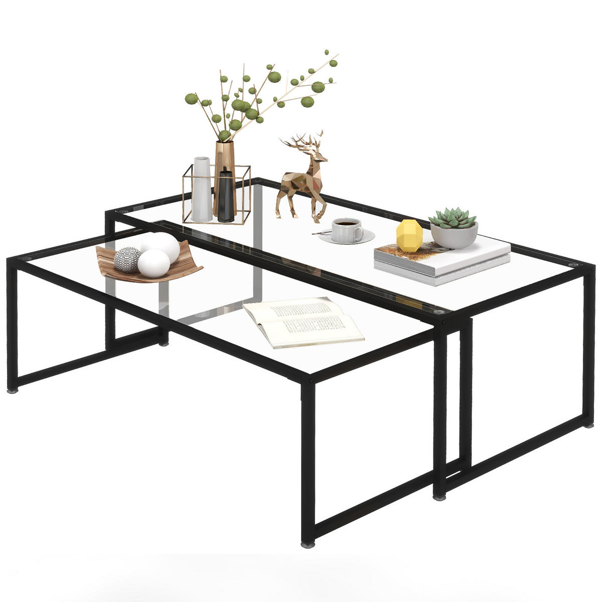 COUCHTISCHE Schwarz 2er-Set - Schwarz, Glas (56/119/44.5cm) - PANGIVO