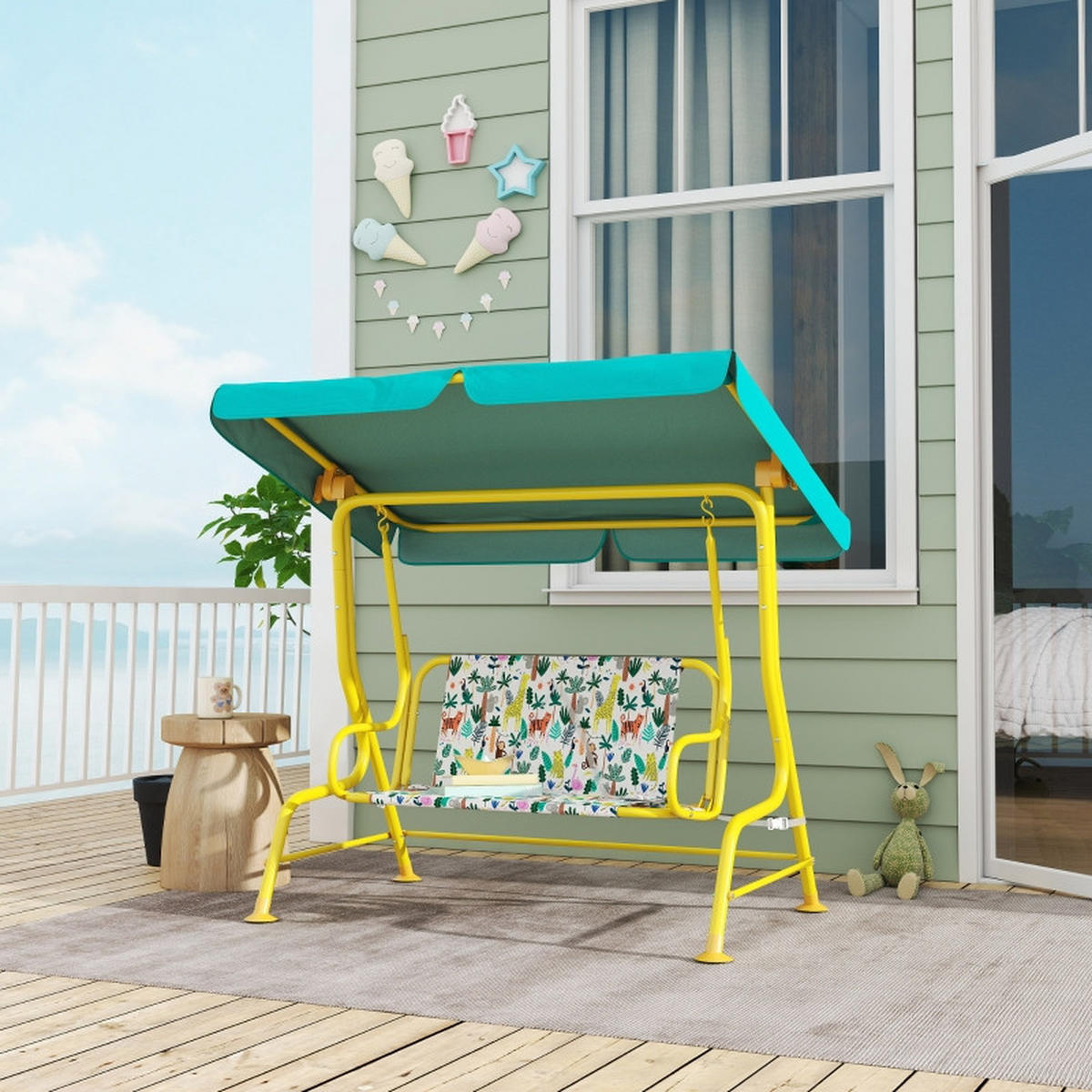 HOLLYWOODSCHAUKEL aus Metall 112x75x120 cm in Grün mit verstellbarem Sonnendach - Grün, Metall (75/120/112cm) - Modfu