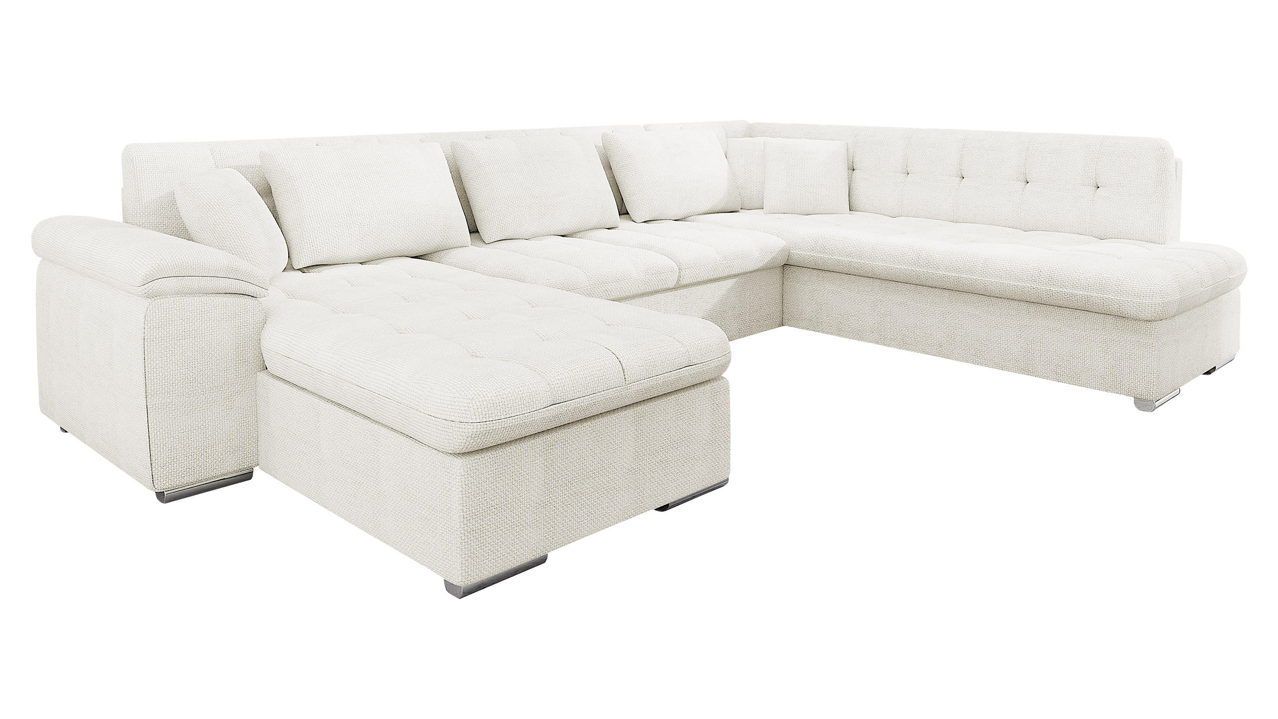 WOHNLANDSCHAFT Niko Bis, Seite: Links - Ecru, Holz/Textil (348/76/205cm) - MIRJAN24