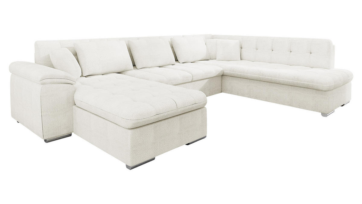 WOHNLANDSCHAFT Niko Bis, Seite: Links - Ecru, Holz/Textil (348/76/205cm) - MIRJAN24