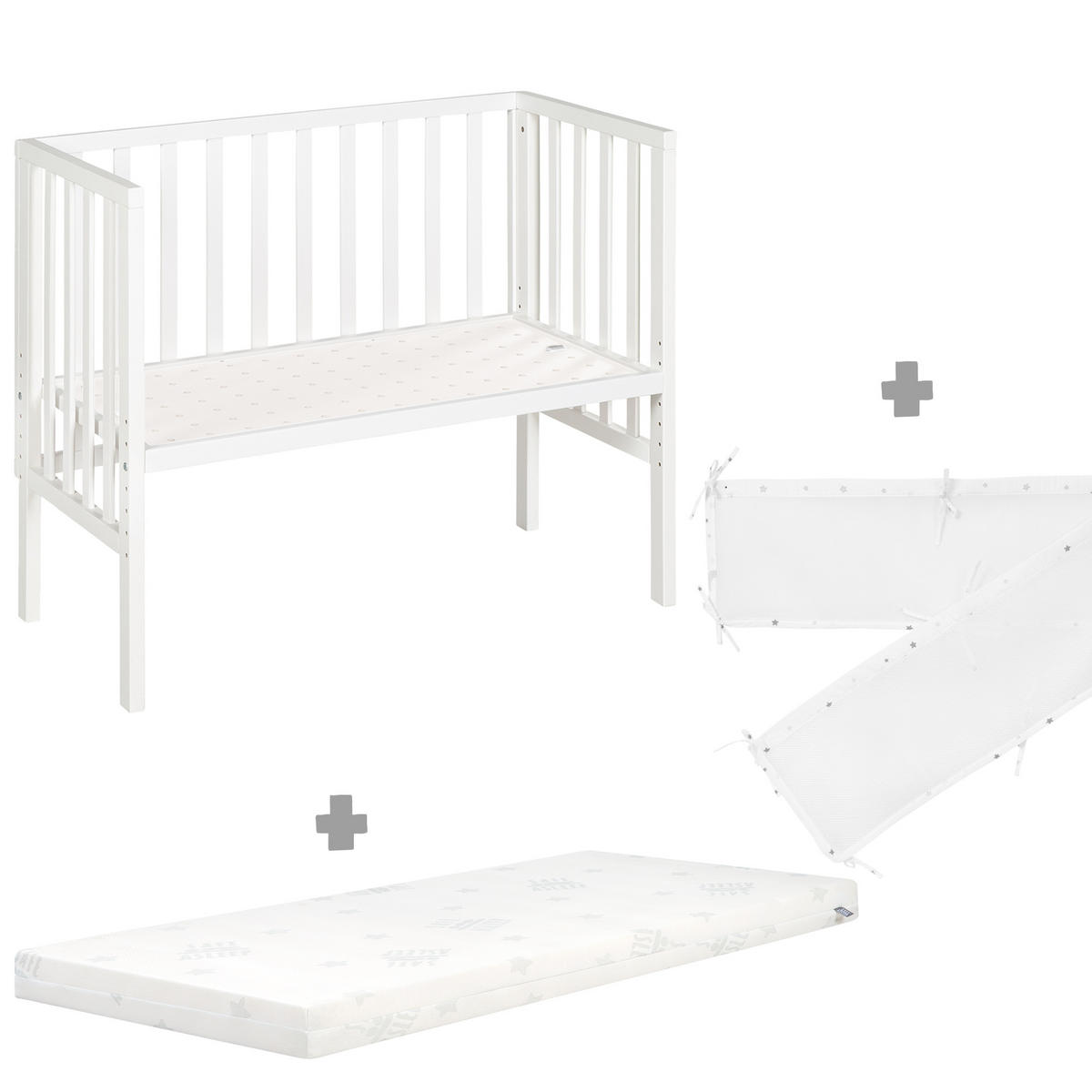 BEISTELLBETT Sternenzauber grau 2in1 Set 90 x 45 cm - Creme/Weiß, Holzwerkstoff (45/90cm) - Roba