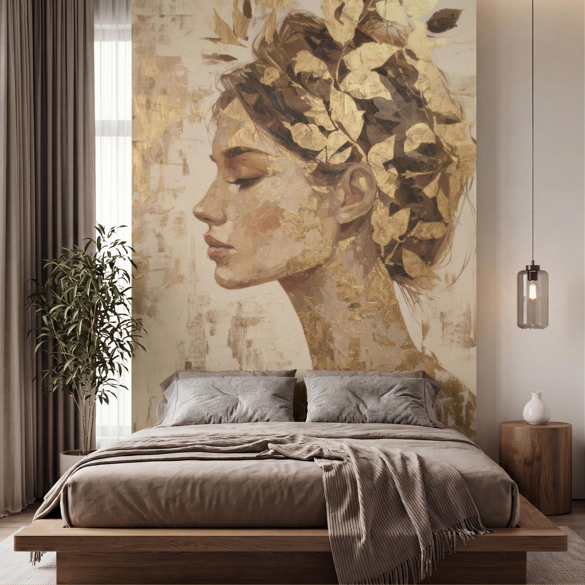 TAPETE - Frau - Gold - Abstrakt - Textur - 200x300 cm - Goldfarben, Papier (200/300cm) - OnlyWow