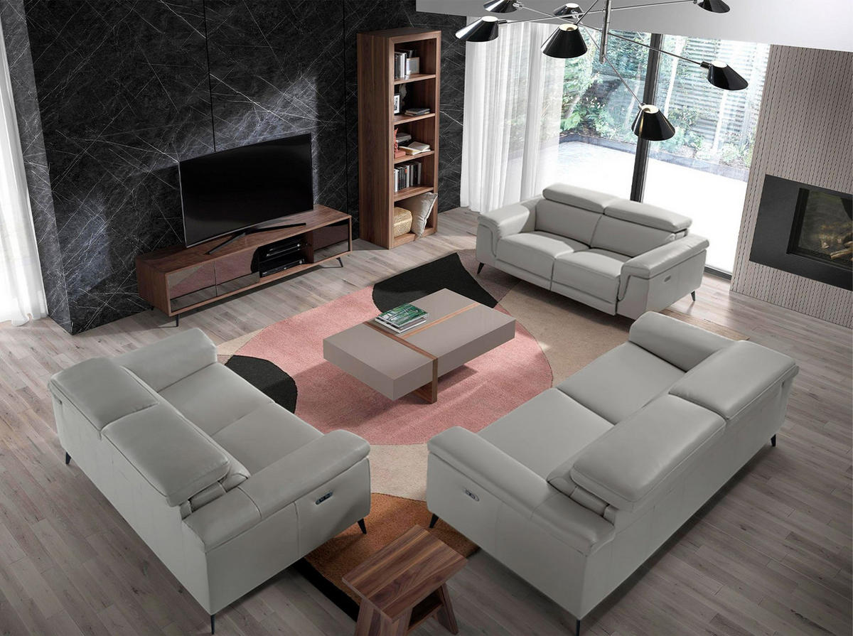 SOFA 2-sitziges relaxsofa aus grauem leder 170/103/99 cm - Hellgrau/Schwarz, Leder (170/99/103cm) - ANGEL CERDA