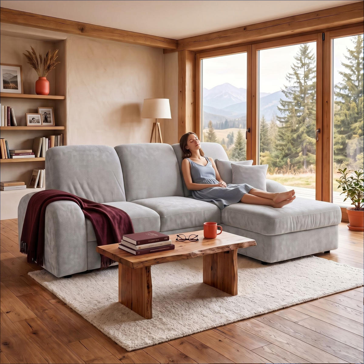 ECKSOFA VIBE S Rechts mit Schlaffunktion 130x202 Chenille Hellgrau - Hellgrau/Schwarz, Holz/Kunststoff (160/250cm) - Muffo
