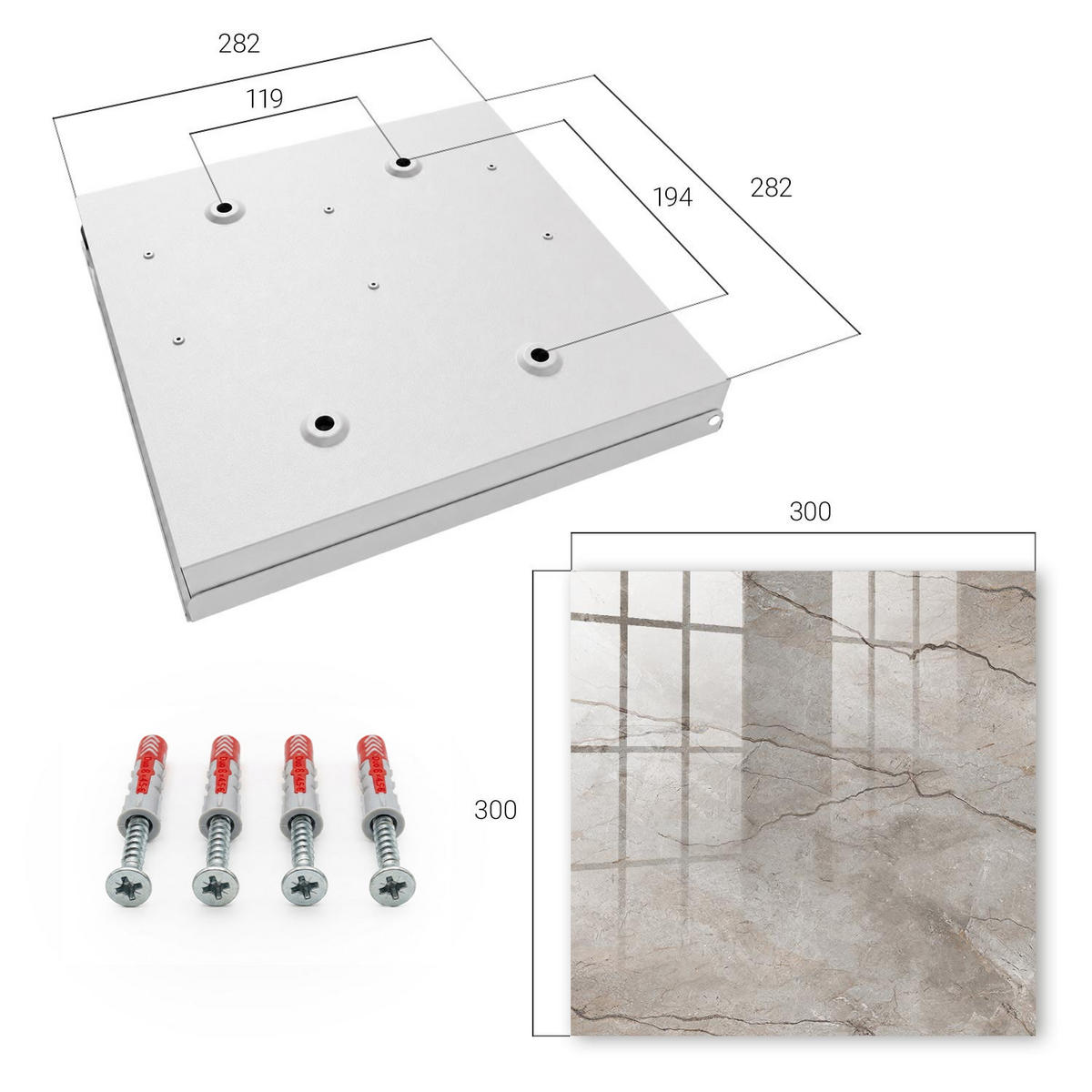 SCHLÜSSELBOX Weiß 30x30 cm – Türöffnung nach rechts - Stilvoller Stein - Grau, Metall (30/30/5cm) - TULUP