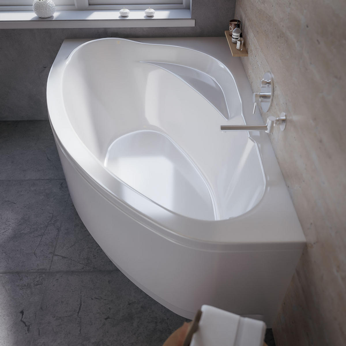 BADEWANNE Eckwanne MAREA 160/100 Links mit Schürze Ablauf Füße - Weiß, Kunststoff (100/57.5/160cm) - bad land