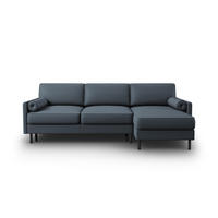 AUSKLAPPBARES-ECKSOFA rechts mit Container Scott aus strukturiertem Stoff blau 5 Sitzplätze - Blau, Textil (142/212cm) - Micadoni