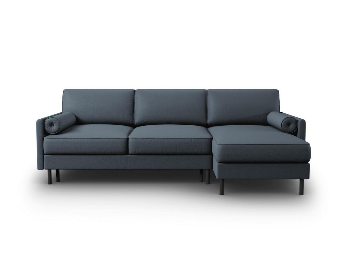 AUSKLAPPBARES-ECKSOFA rechts mit Container Scott aus strukturiertem Stoff blau 5 Sitzplätze - Blau, Textil (142/212cm) - Micadoni