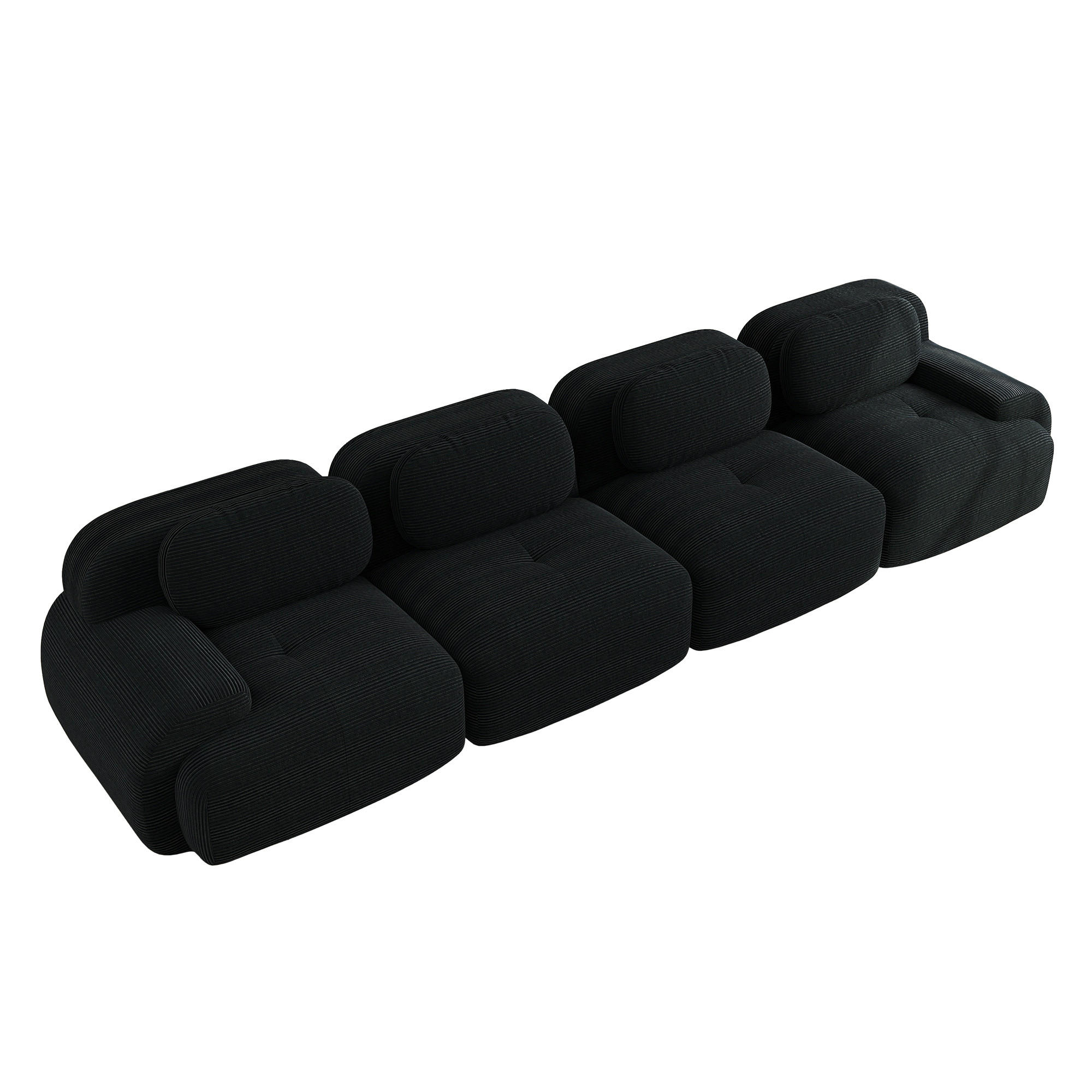 4-SITZER Sofa 388x103x75 cm aus Cordstoff rahmenlos modular, schwarz - Schwarz, Textil (103/75/388cm) - Luhomfu