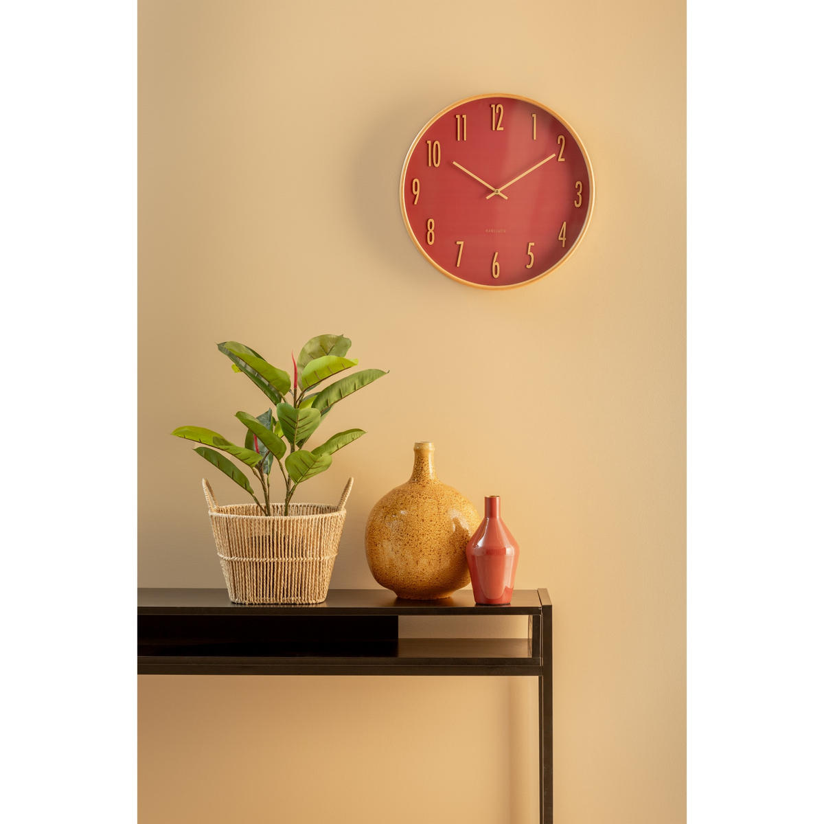 WANDUHR Gracil Rot 40/5/40 cm - Rot, Holzwerkstoff (5/40/40cm) - Karlsson