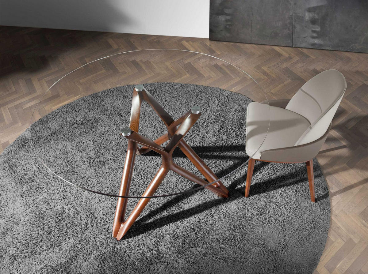 ESSTISCH Esstisch runde gehärtetes Glas aus walnussfarbenes Holz Ø140/75 cm - Transparent/Walnussfarben, Holz (140/140/75cm) - ANGEL CERDA