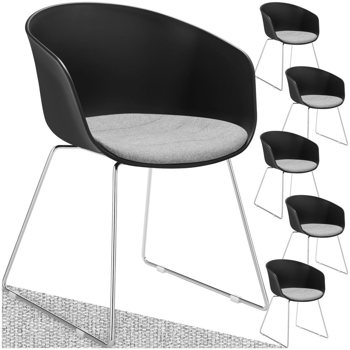 ARMLEHNENSTUHL 6er Set Logart 59 5 x 56 x 80 5 cm schwarz/chrom - Schwarz, Textil (59.5/80.5/56cm) - tectake
