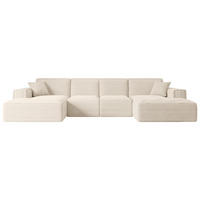 WOHNLANDSCHAFT SIERRA-U - 344x165x73 cm Beige Cord - Beige/Schwarz, Holzwerkstoff/Kunststoff (344/73/165cm) - ALTDECOR
