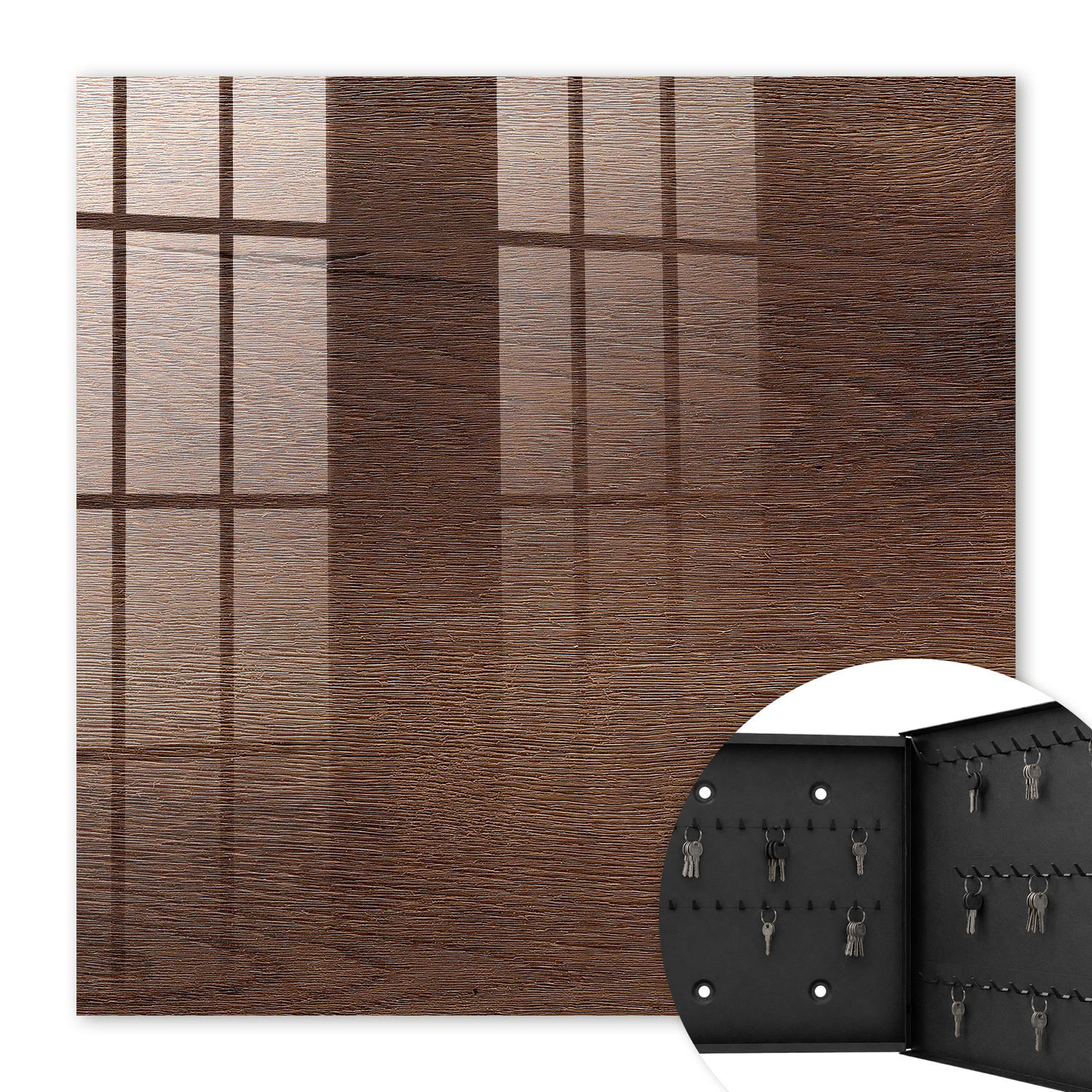 SCHLÜSSELBOX Schwarz 30x30 cm- Türöffnung nach rechts - Braunes Holz - Braun, Metall (30/30/5cm) - TULUP