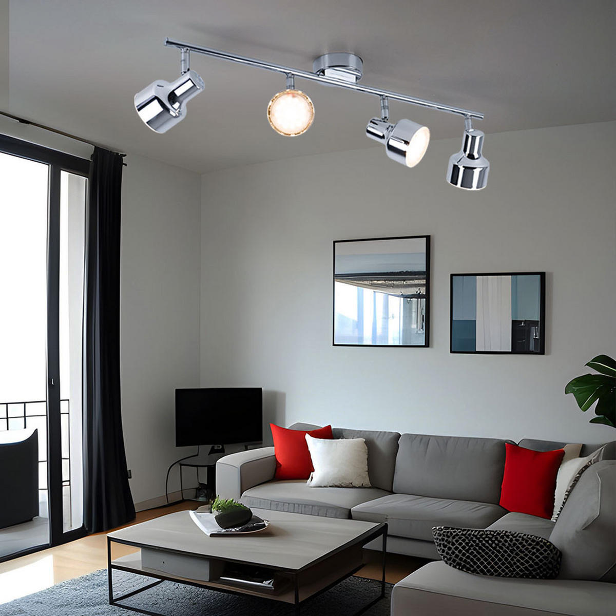 LED DECKENLEUCHTE ROIS Chrom Silber - Silberfarben, Metall (60/8/12cm) - Globo Lighting