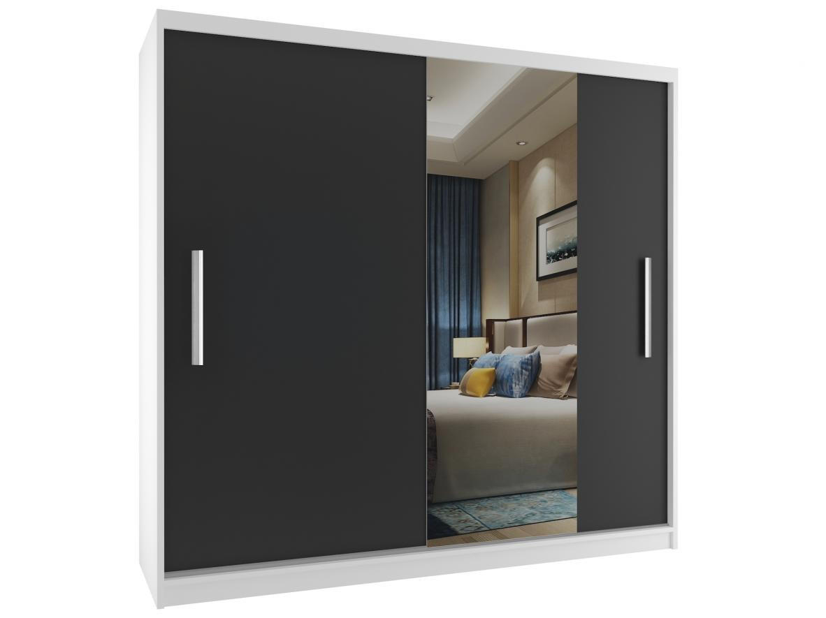 SCHWEBETÜRENSCHRANK Verona MSE, Weiß/Schwarz Matt, 200 cm, mit Spiegel - Schwarz, Holz (200/216/60cm) - B BELINI GROUP