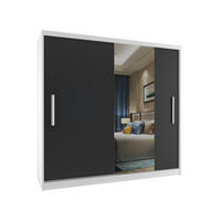 SCHWEBETÜRENSCHRANK Verona MSE, Weiß/Schwarz Matt, 200 cm, mit Spiegel - Schwarz, Holz (200/216/60cm) - B BELINI GROUP