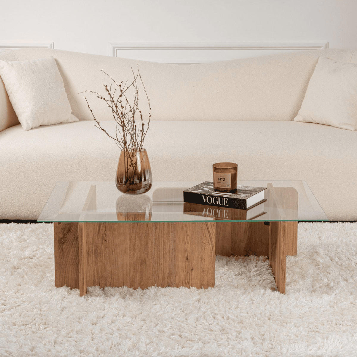 COUCHTISCH mit Tischplatte aus gehärtetem Glas 105/65/30 cm - Kieferfarben, Holzwerkstoff (110/65/30cm) - Calicosy