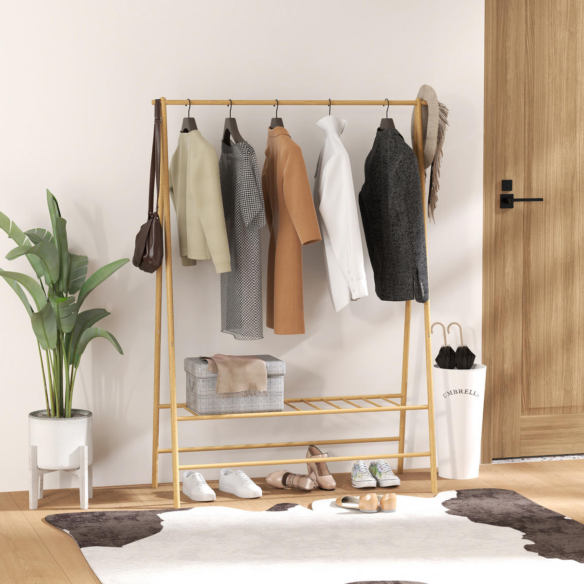 GARDEROBENSTÄNDER Bambus, 116 x 43,5 x 160 cm, Naturholz - Naturfarben, Naturmaterialien (43.5/160/116cm) - HOMCOM