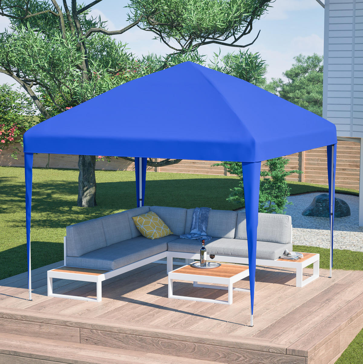 PAVILLON 313/313 cm höhenverstellbar, faltbar mit wasserabweisendem UV-Schutzdach und Tragetasche, Blau - Blau, Kunststoff (313/260/313cm) - Redom