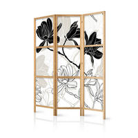 PARAVENT Japanischer 3-tlg 135x172 cm Schwarz-Wei e Magnolien - Weiß, Holz/Textil (135/172/3cm) - Muralo
