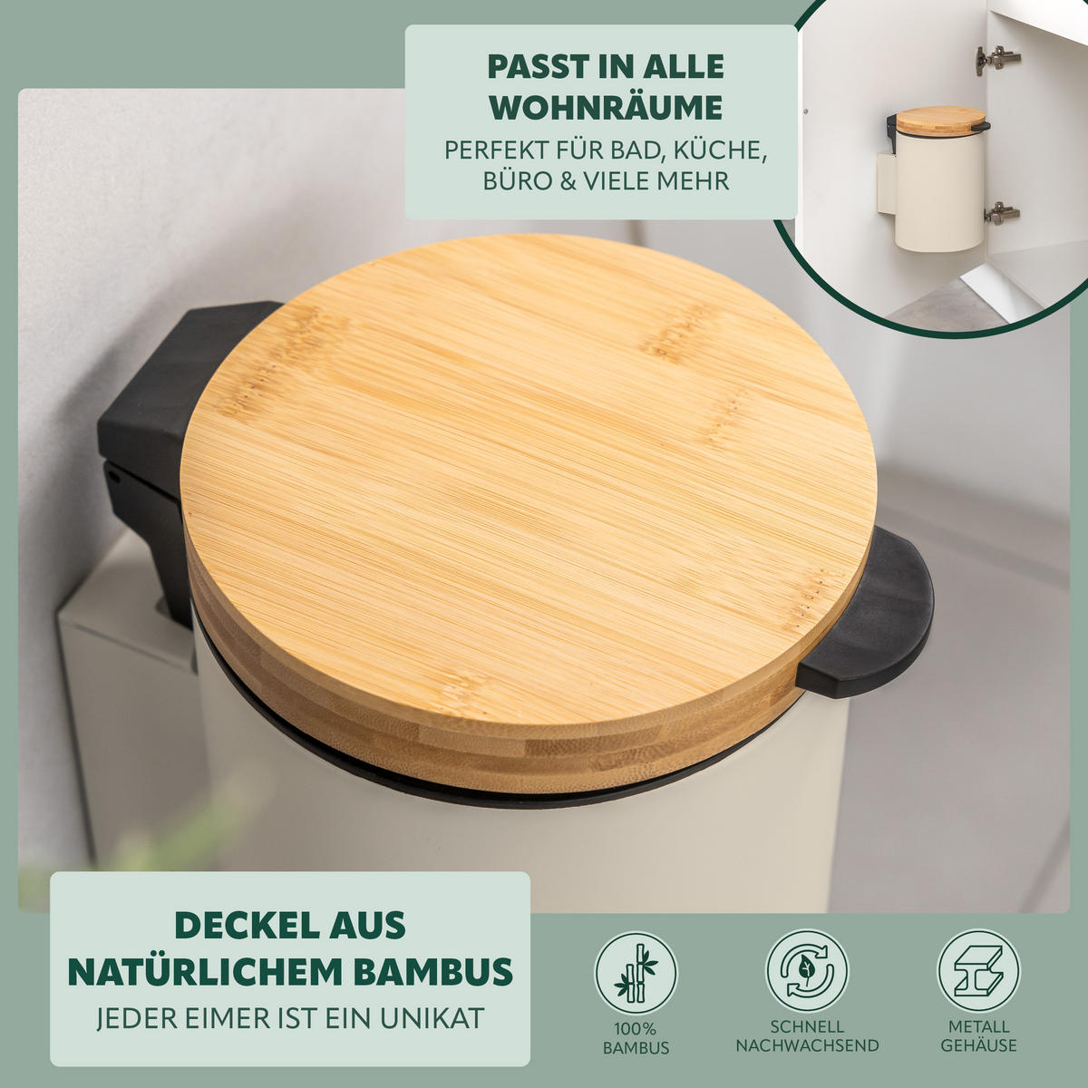 WAND-KOSMETIKEIMER 3 L, rund, beige - Beige, Metall (17/25/23cm) - bremermann
