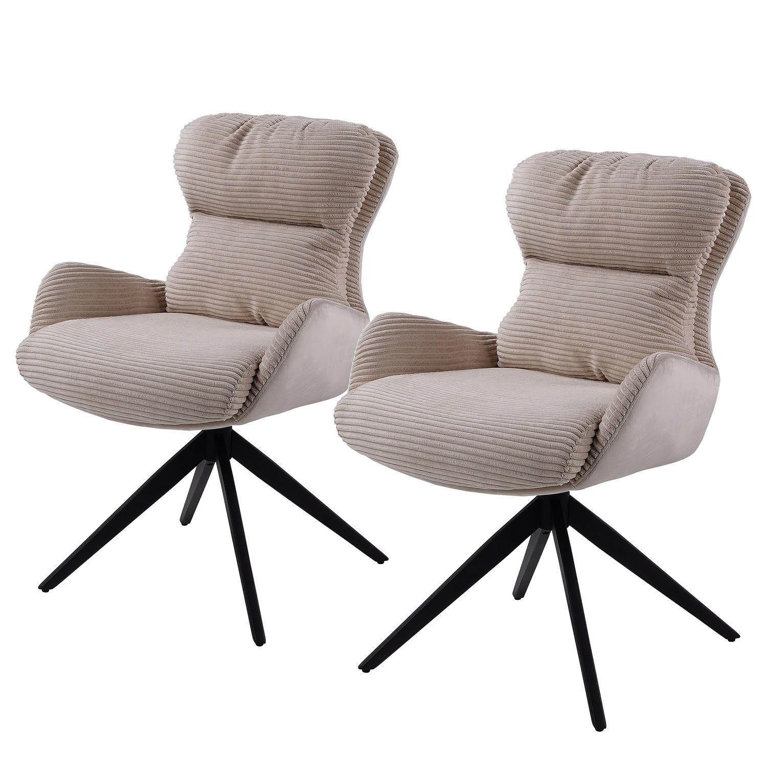 ARMLEHNENSTUHL - 2er-Set - Beige, Textil/Metall (58/88/68cm) - home24