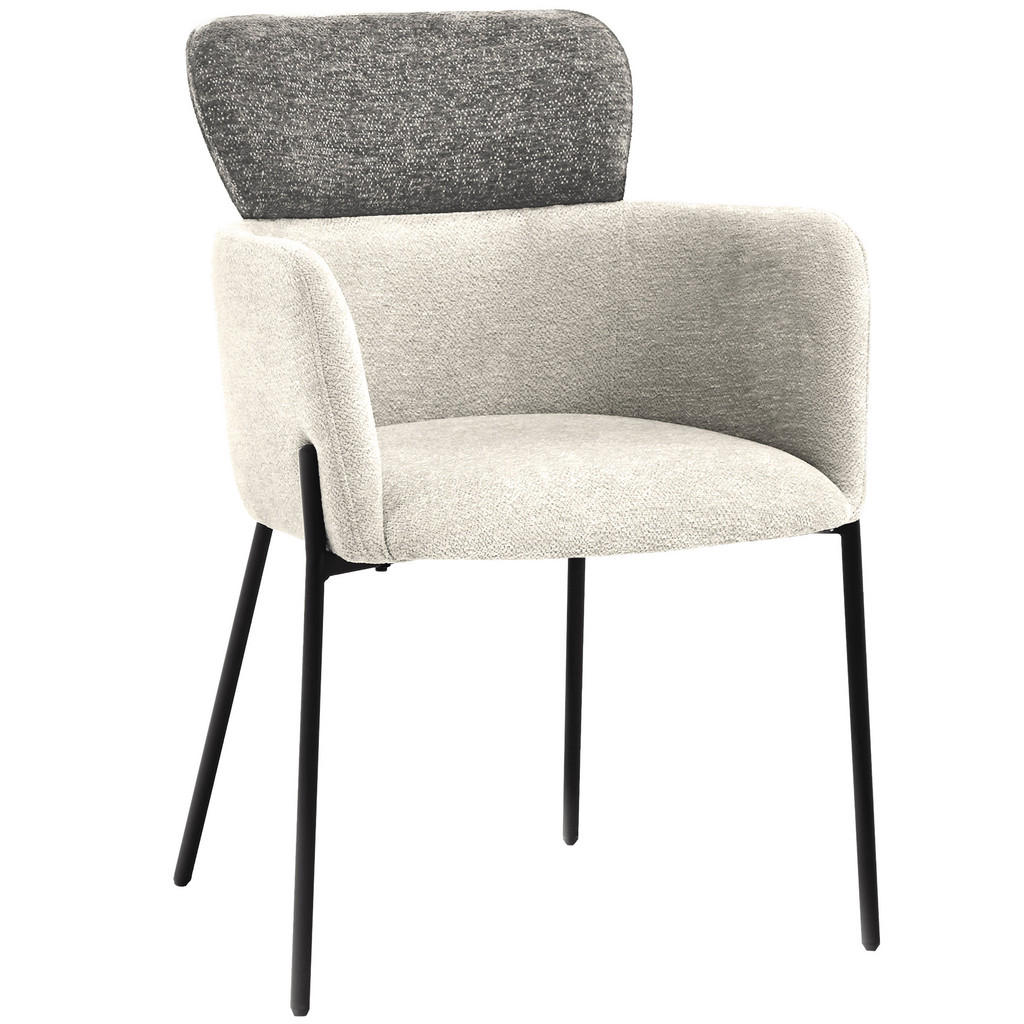 Beautysofa ŽIDLE S PODRUČKAMI Osmo s kovovými nohami, látka bouclé, béžová + tmavě šedá