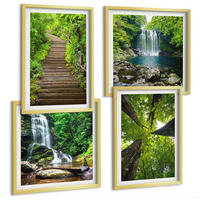 BILDER SET 4er Set - 50x50 cm & 40x60 cm Goldrahmen - Pfad Wald Wasserfall Vegetation - Goldfarben, Kunststoff (50/50cm) - TULUP