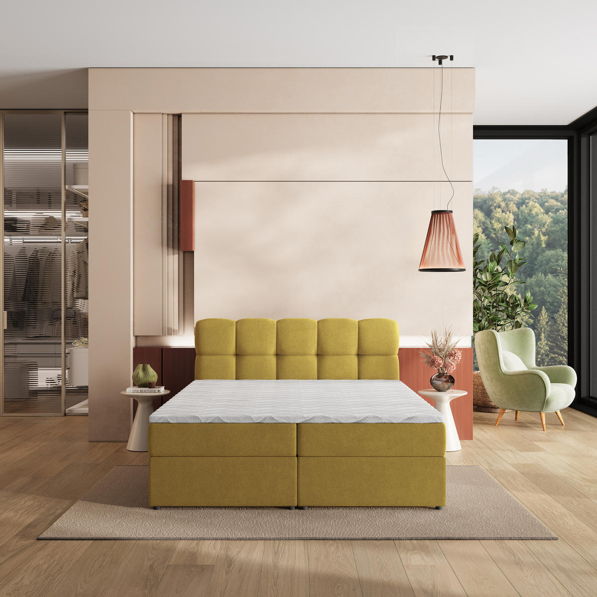 POSTEL Boxspring MERU 180x200 cm Žlutá - žlutá, kompozitní dřevo/textil (180/200cm) - MASSENO