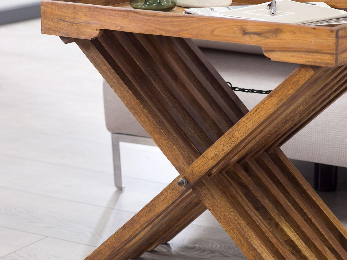 BEISTELLTISCH – Massivholz Klappbar 55x38 cm Landhaus - Dunkelbraun/Braun, Holz (60/40/57cm) - KADIMA DESIGN