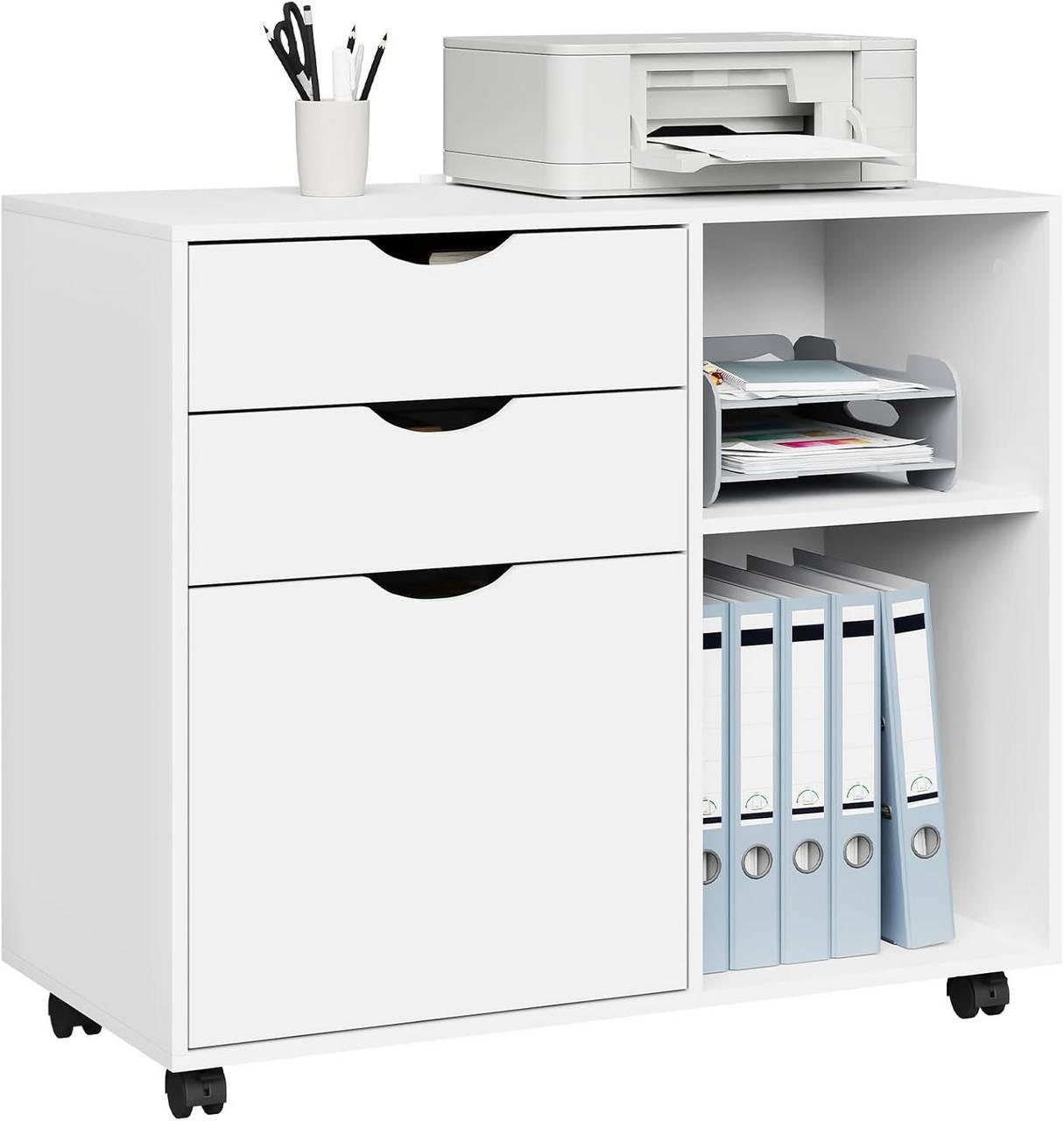 ROLLCONTAINER mit 3 Schubladen,5 Rollen, Weiß - Schwarz/Weiß, Holzwerkstoff (80/69.5/39.5cm) - Woltu