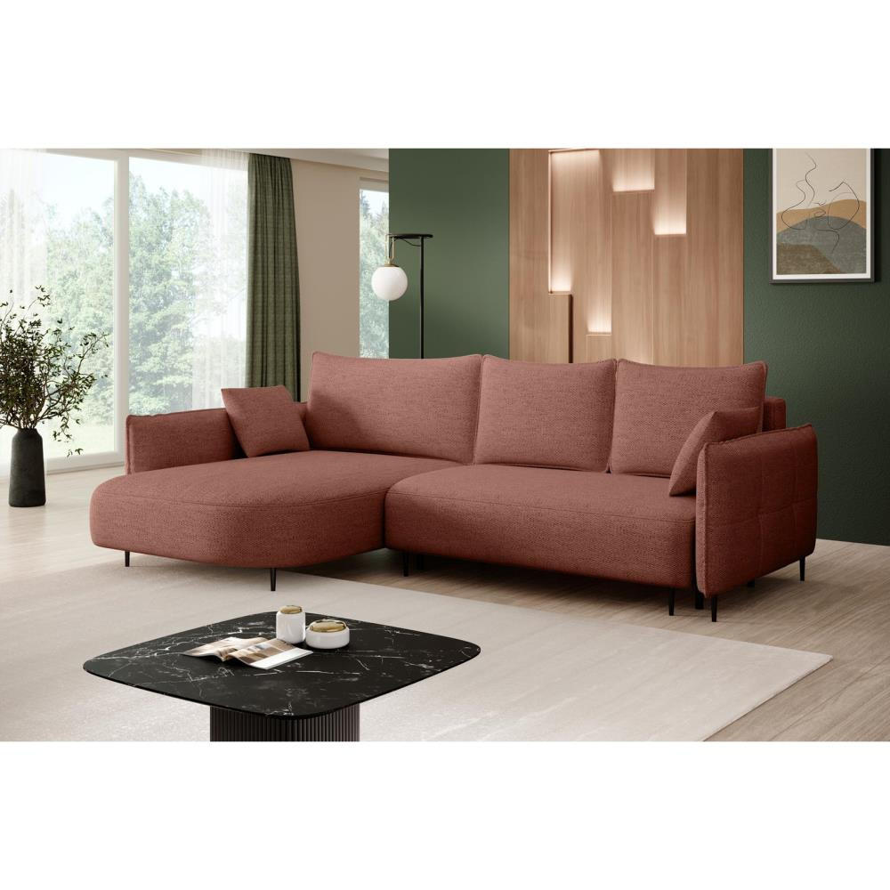 ECKSCHLAFSOFA Sycylia links rot - Rot/Schwarz, Textil (244/165cm) - Beautysofa