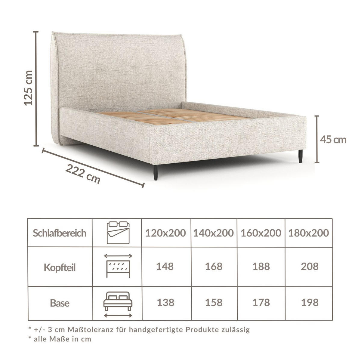 POLSTERBETT Shell Grau 160/200 cm im Webstoff - Schwarz/Naturfarben, Holz/Holzwerkstoff (160/200cm) - Maison de Reve