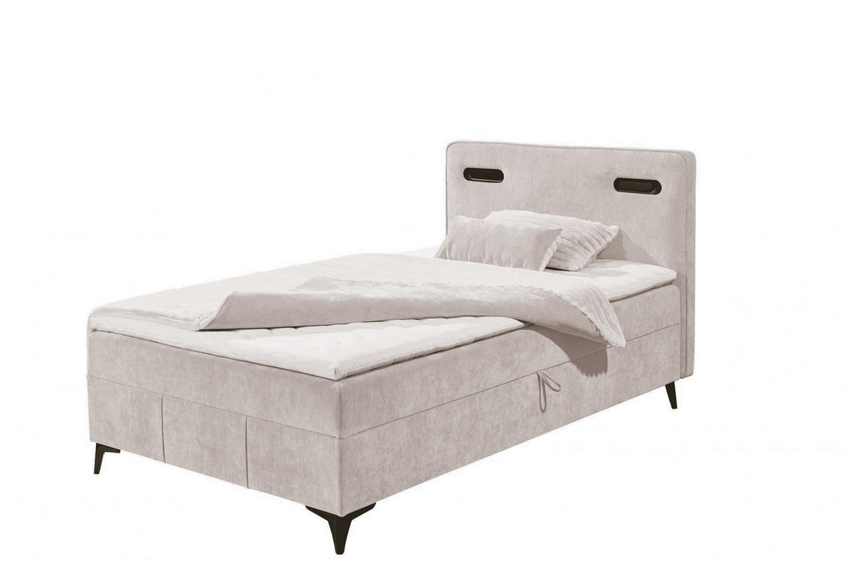 BOXBETT 120x200 inkl. Topper, Bettkasten und LED-Beleuchtung - Silberfarben/Schwarz, Holz/Holzwerkstoff (120/200cm) - ed exciting design