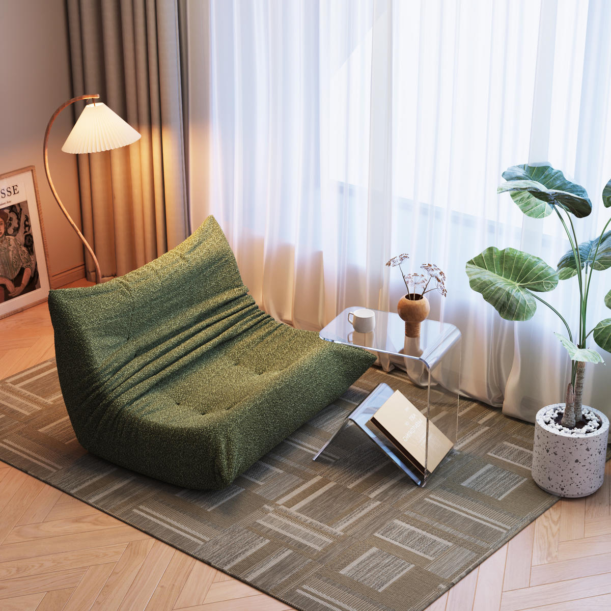 LIEGESESSEL 149/120/82 cm Grün Ergonomische Unterstützung für Schlafzimmer Wohnzimmer - Grün, Textil (120/82/149cm) - OKWISH